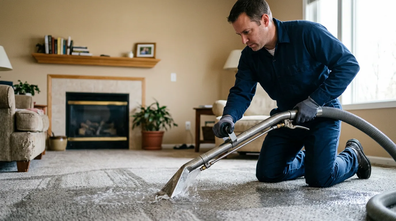 Water damage restoration technician working near Steeleville, IL